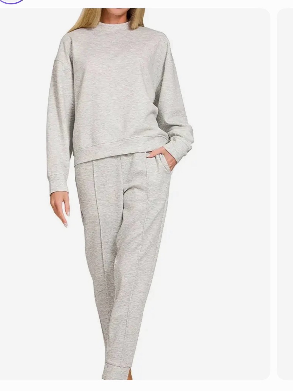 Zenana Outfitters Light Grey Track Joggers Set